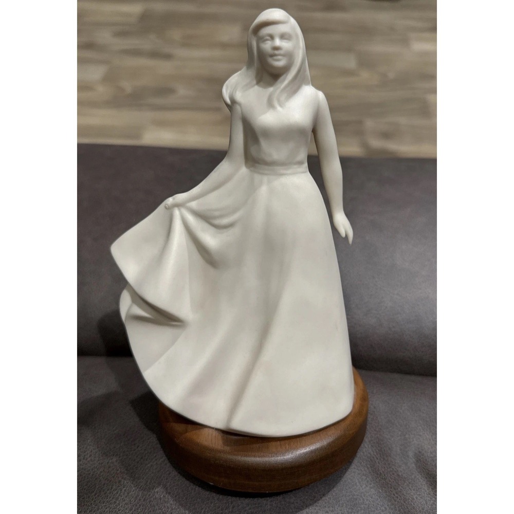 Hansen Classics Young Woman in Long Dress on wood base Elegant Figure Sculpture
